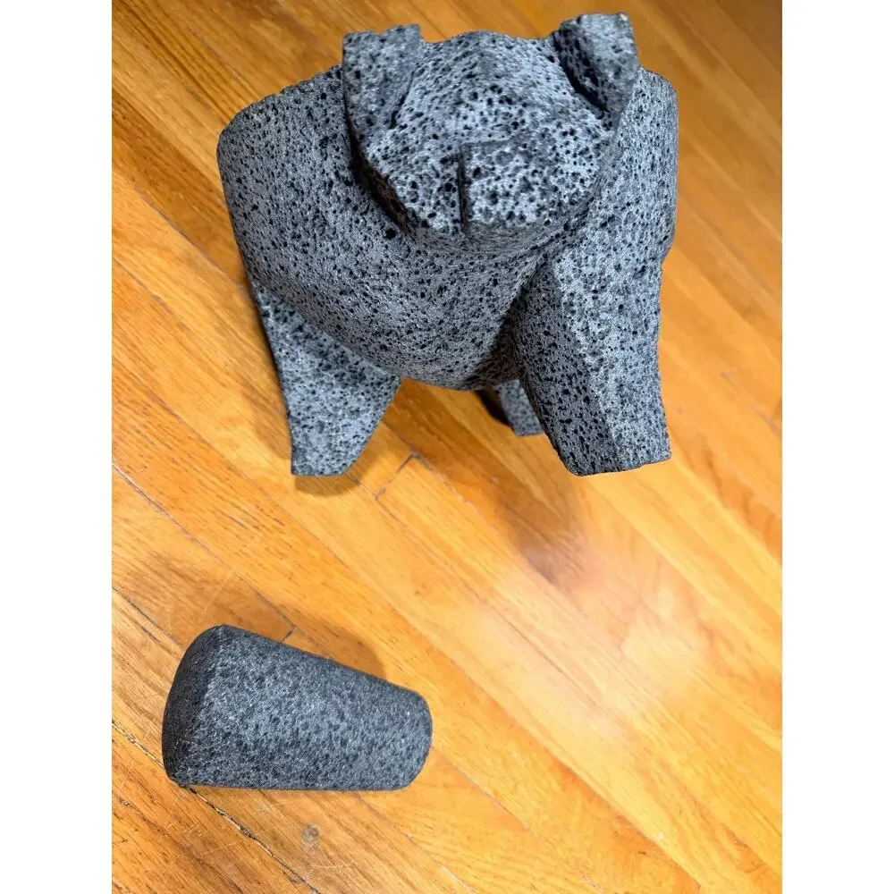 Large Pig-Shaped Volcanic Stone Molcajete Mortar & Pestle – Approx. 9 Inches